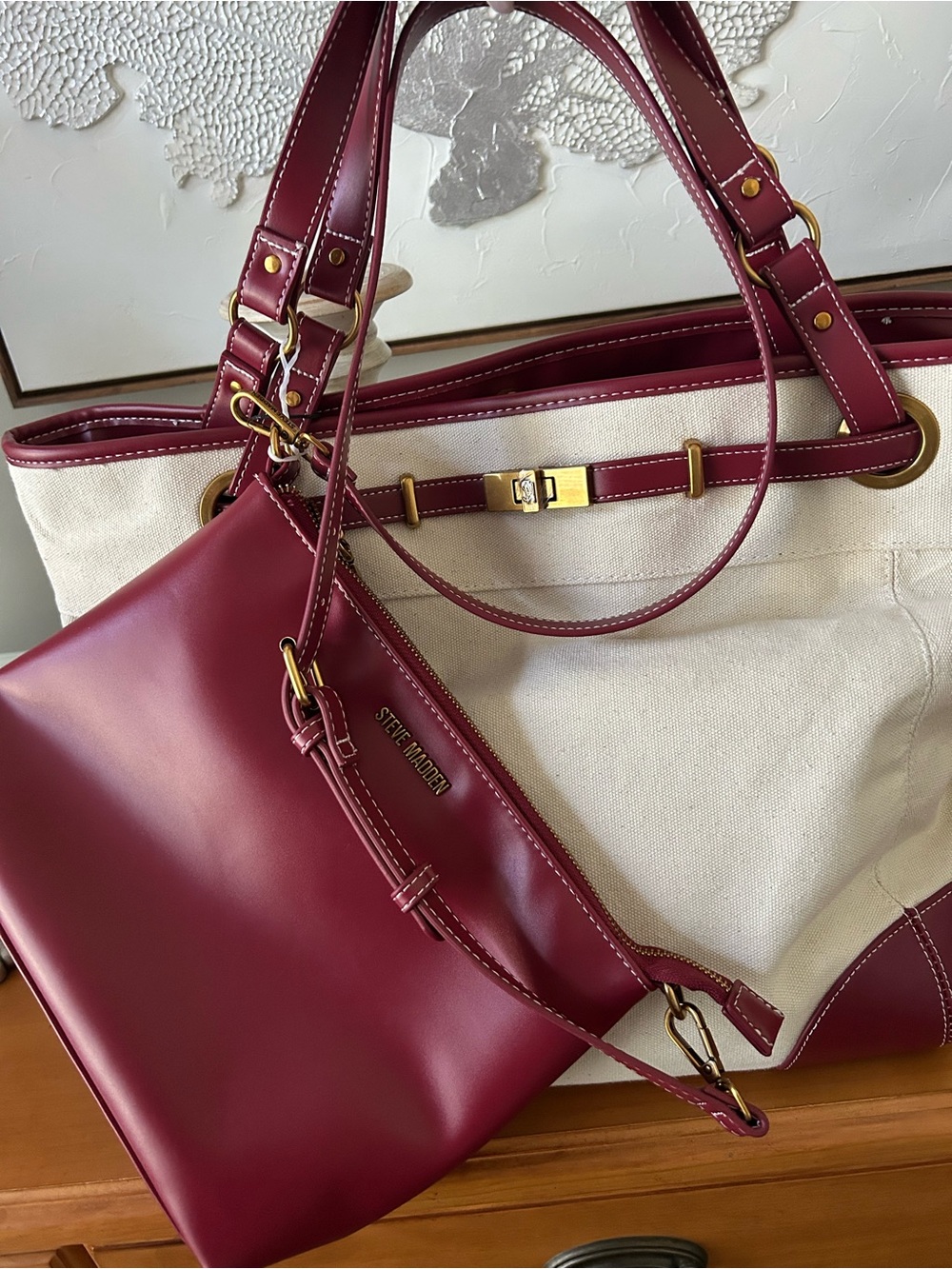 Steve Madden BOGO Canvas Tote And Matching Crossbody - Picture 3 of 6